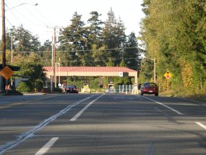 A Canada Border Services Agency port of entry booth on a Canada-U.S. land border crossing