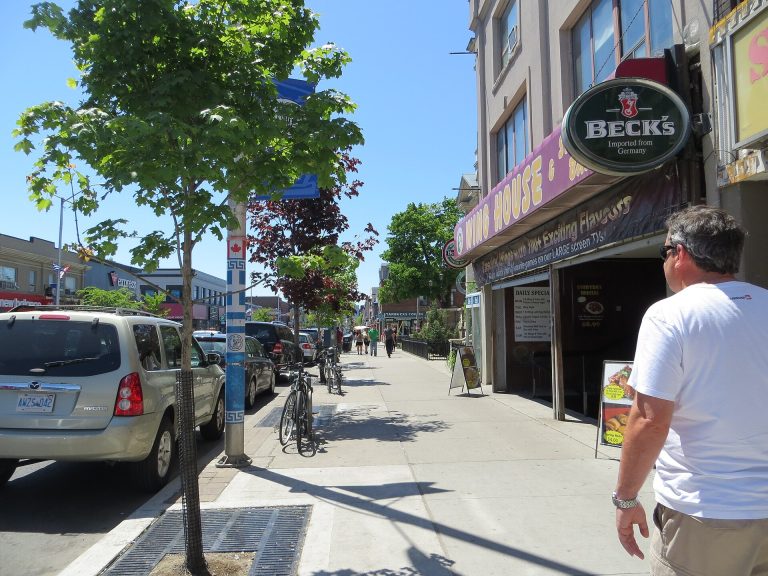 Shops and restaurants along Danforth Avenue in Toronto Greektown