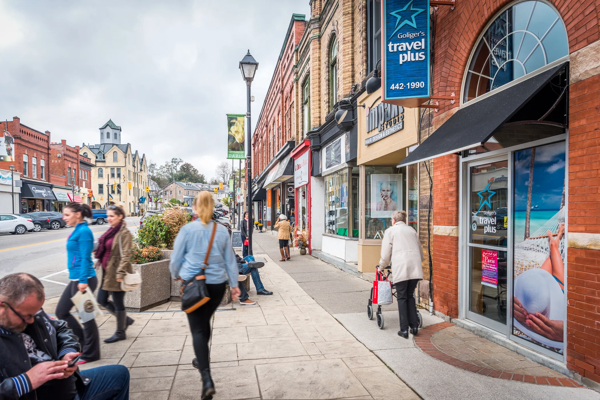 Downtown Paris, Ontario, Grand River Street North Shops and pedestrians along Grand River Street North in downtown Paris, Ontario