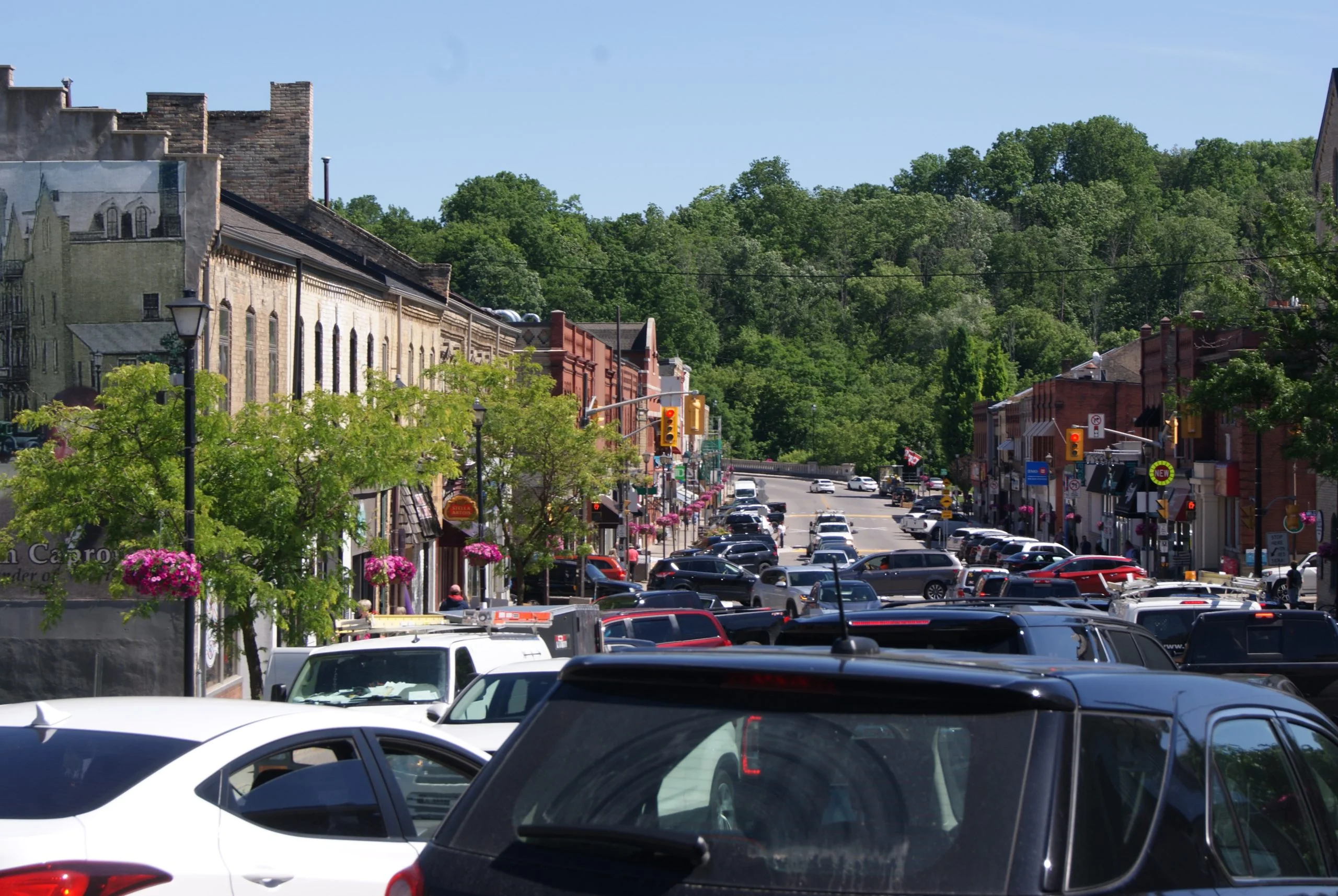 Downtown Paris, Ontario A view down the main street of downtown Paris, Ontario, with parked cars and storefronts