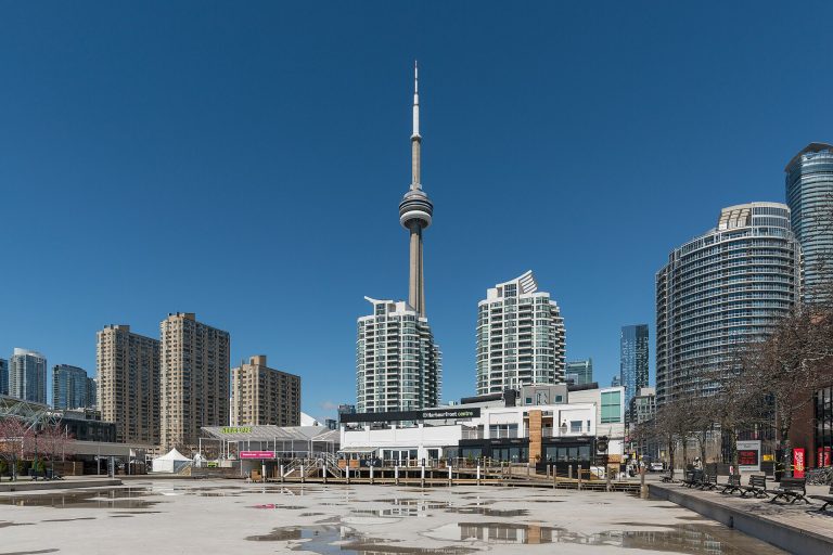 High-rise buildings along Queens Quay West on the Toronto waterfront