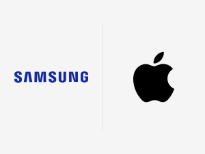 Samsung and Apple logos side by side