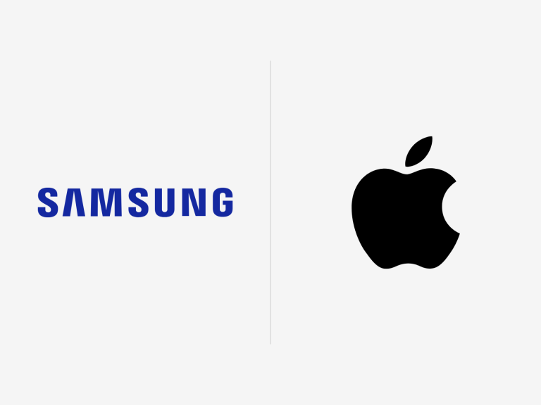 Samsung and Apple logos side by side