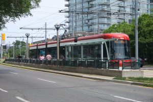 A TTC streetcar operating on Queen Street route 501